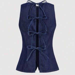 Denim Sleeveless Top with Bows